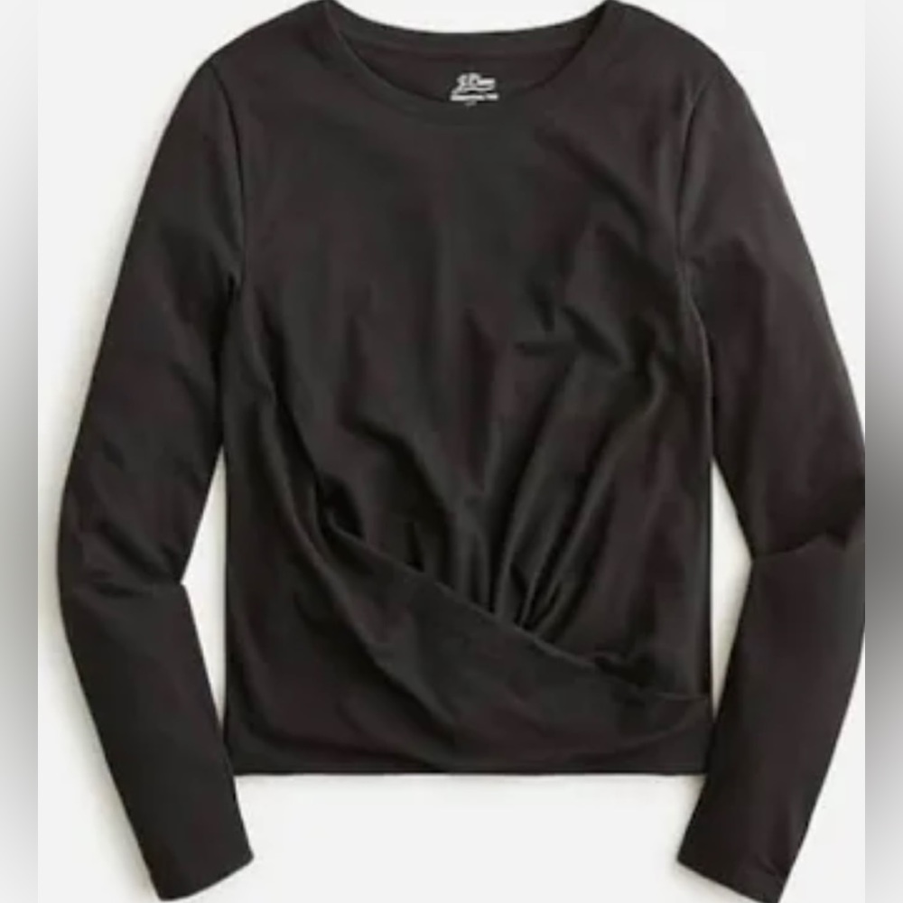 NWT J.Crew BLACK BROKEN-IN JERSEY TWIST-FRONT LONG-SLEEVE T-SHIRT SIZE S